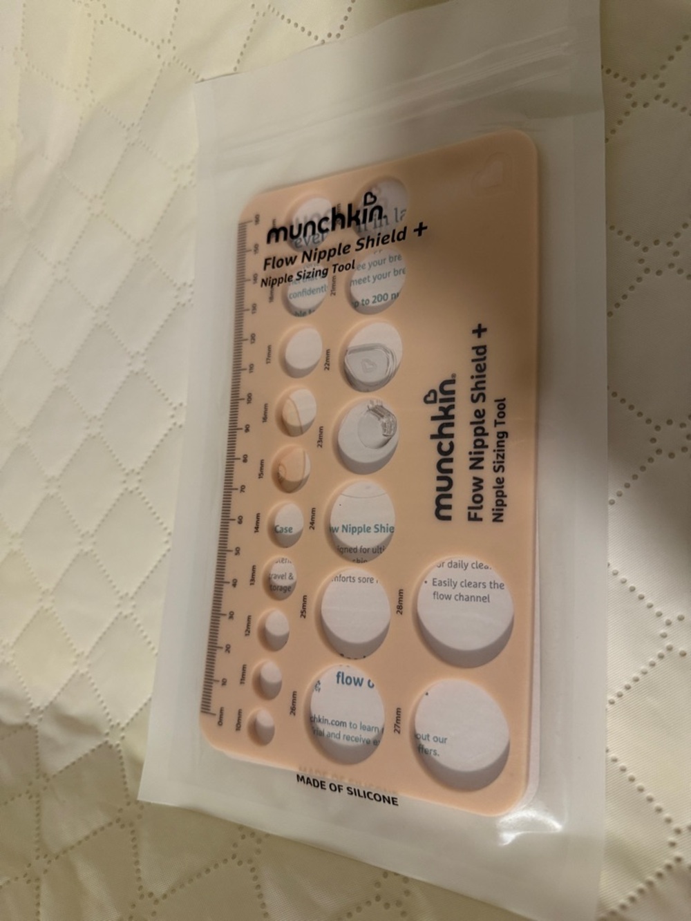 Munchkin Flow Nipple Shield + Silicone Sizing Tool in Peach